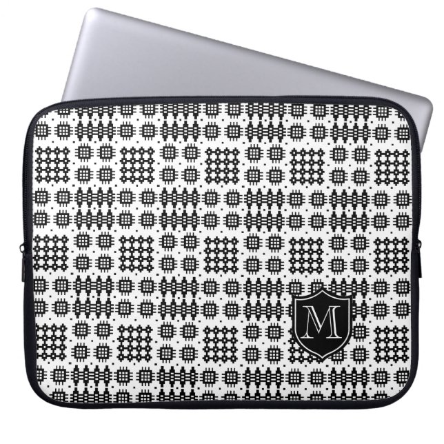 Monogram Black White Faux Welsh Laptop Sleeve (Voorkant)