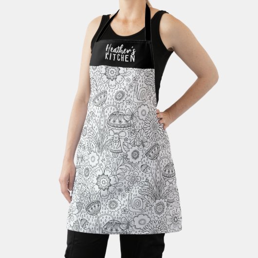 Monogram Black White Floral Kitchen Schort (Insitu)