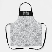 Monogram Black White Floral Kitchen Schort (Voorkant)