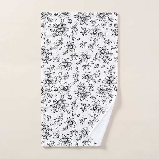 Monogram Black White Floral Pattern Bad Handdoek (Handdoek)