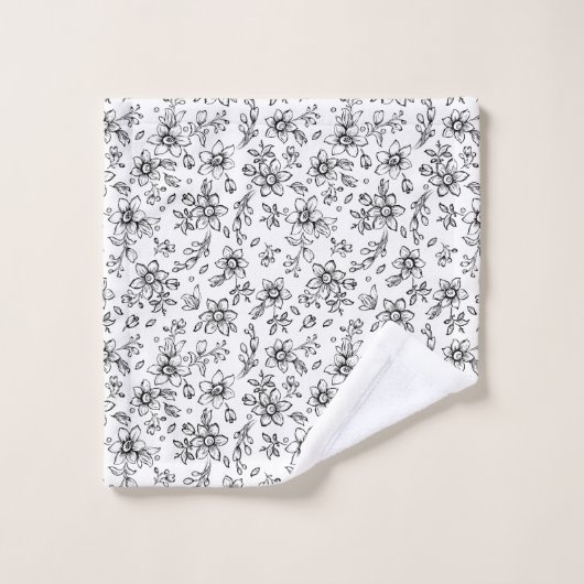 Monogram Black White Floral Pattern Bad Handdoek (Wasdoekje)