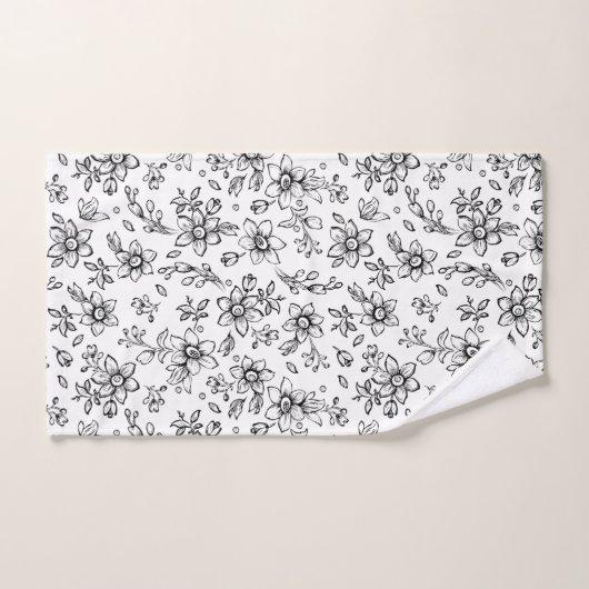Monogram Black White Floral Pattern Bad Handdoek (Handdoek)