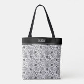 Monogram Black White Floral Pattern Tote Bag (Achterkant)