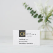 Monogram Black White Gold Visitekaartje (Staand voorkant)