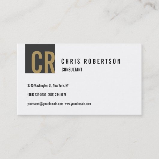 Monogram Black White Grey Gold Stylish Visitekaartje (Voorkant)