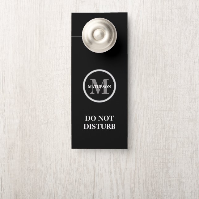Monogram Black white Hotel Guest do not disturb Deurhanger (Op knop)