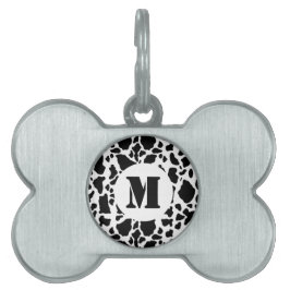 Monogram Black White Koe Spots Animal Print Huisdieren Naamplaatje