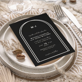 Monogram Black White Minimalist Arch Wedding Kaart