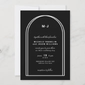 Monogram Black White Minimalist Arch Wedding Kaart (Voorkant)