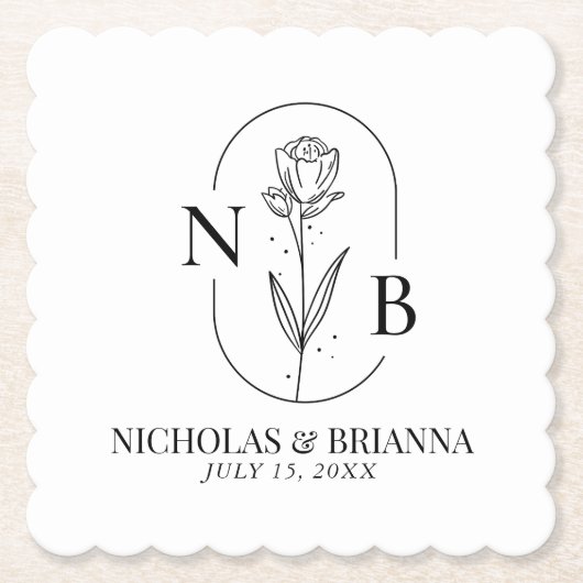 Monogram Black White Minimalist Classic Weddenscha Kartonnen Onderzetters (Voorkant)