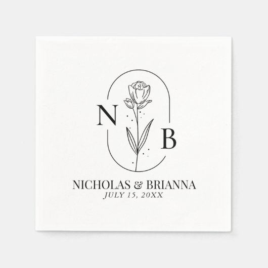 Monogram Black White Minimalist Classic Weddenscha Servet (Voorkant)