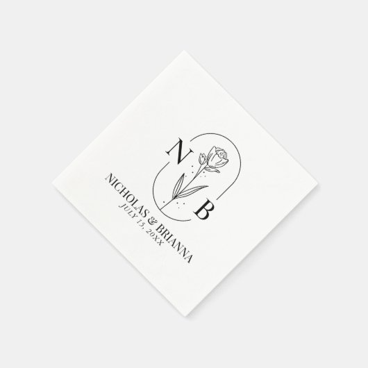 Monogram Black White Minimalist Classic Weddenscha Servet (Hoek)