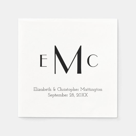 Monogram Black White Minimalist Weddenschap Date N Servet (Voorkant)
