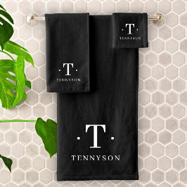 Monogram Black White Modern Minimalist Elegant Bad Handdoek