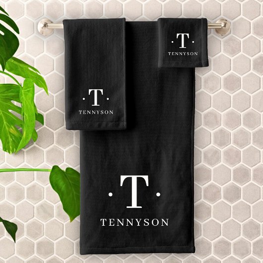 Monogram Black White Modern Minimalist Elegant Bad Handdoek