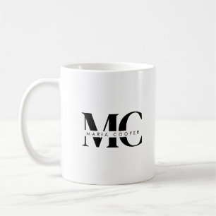 Monogram Black White Modern Minimalist Elegant Koffiemok