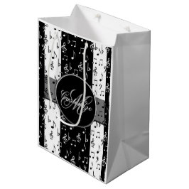 Monogram Black & White Musical Stripes Gift Bag 2 Medium Cadeauzakje