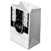 Monogram Black & White Musical Stripes Gift Bag 5 Medium Cadeauzakje (Achterkant Gekanteld)