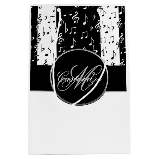 Monogram Black & White Musical Stripes Gift Bag 5 Medium Cadeauzakje (Voorkant)
