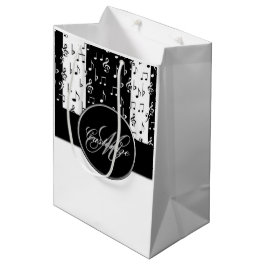 Monogram Black & White Musical Stripes Gift Bag 5 Medium Cadeauzakje
