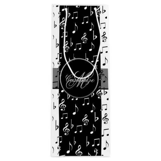 Monogram Black & White Musical Stripes Wine Bag 2 Wijn Cadeautas (Voorkant)