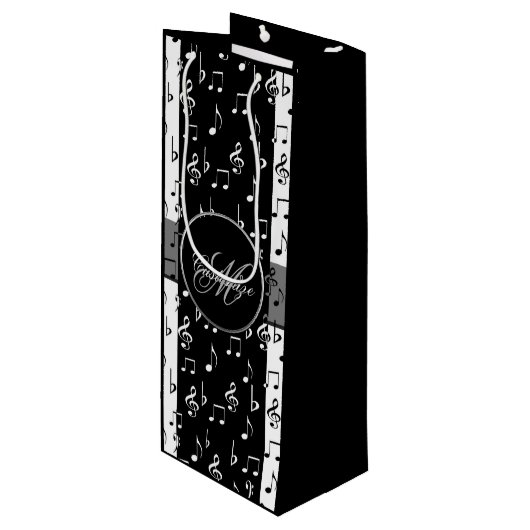 Monogram Black & White Musical Stripes Wine Bag Wijn Cadeautas (Voorkant Gekanteld)