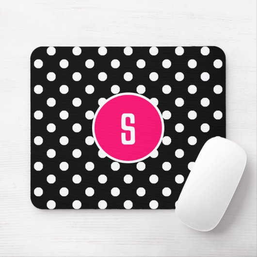 Monogram Black White Polka Dot Pattern Hot Pink Muismat (Met muis)