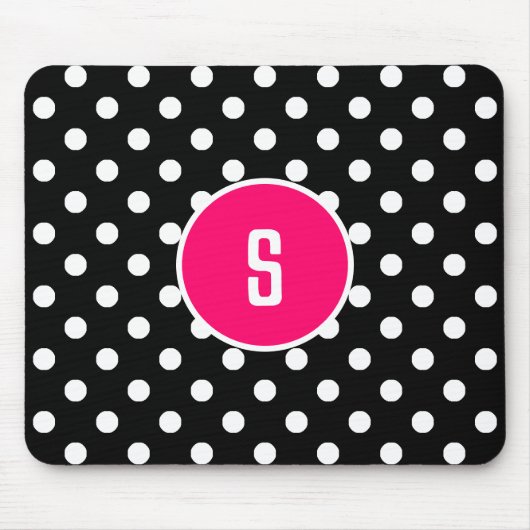 Monogram Black White Polka Dot Pattern Hot Pink Muismat (Voorkant)