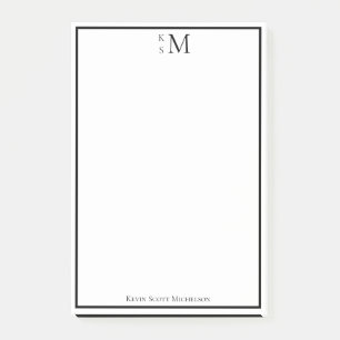 Monogram Black White Professional Elegant Post-it® Notes
