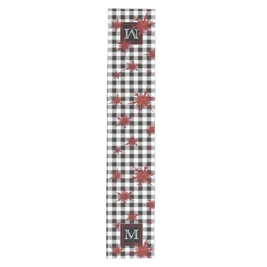 Monogram Black White Pset Red Glitter Snowflakes Medium Tafelloper (Voorkant)