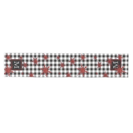 Monogram Black White Pset Red Glitter Snowflakes Medium Tafelloper (Horizontaal)