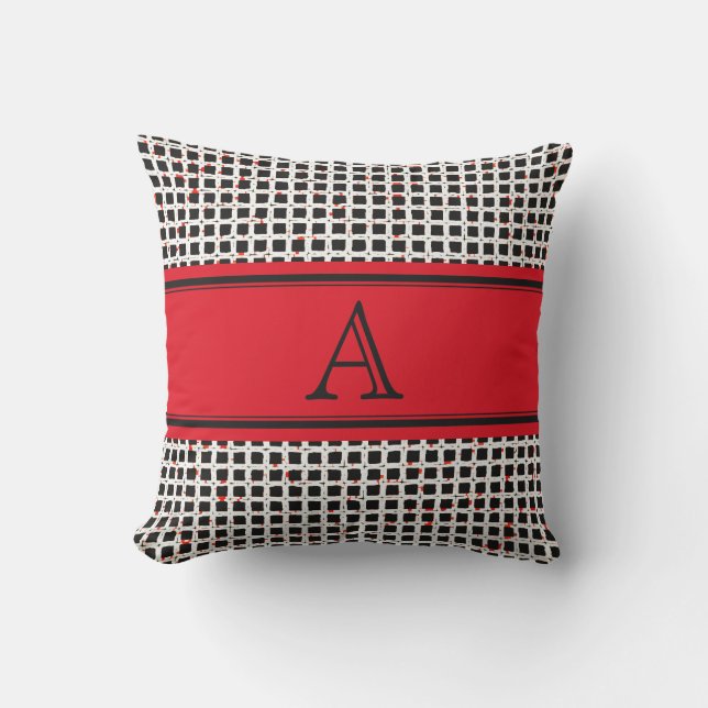 Monogram Black White Red Elegant Patroon Buitenkussen (Voorkant)
