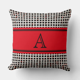 Monogram Black White Red Elegant Patroon Kussen
