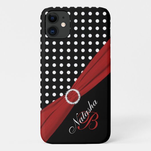 Monogram Black White Red Polka Dots iPhone 11 hoes (Achterkant)