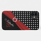 Monogram Black White Red Polka Dots iPhone 11 hoes (Achterkant (horizontaal))