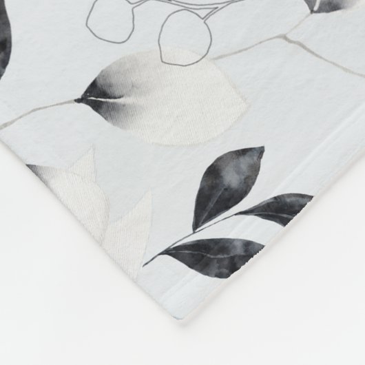 Monogram Black White Silver Grey Floral Leaves Fleece Deken (Hoek)
