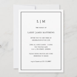 Monogram Black White Simple Celebration of Life Kaart