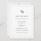 Monogram Black White Simple Elegant Modern Wedding Save The Date (Voorkant)