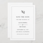 Monogram Black White Simple Elegant Modern Wedding Save The Date (Voorkant / Achterkant)