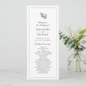 Monogram Black White Simple Minimalist Weddenschap Programmakaart (Staand voorkant)