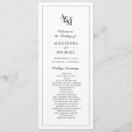 Monogram Black White Simple Minimalist Weddenschap Programmakaart