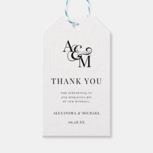 Monogram Black White Simple Weddenschap Bedankt Cadeaulabel