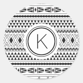 Monogram Black White Southwest Tribal Pattern Ronde Sticker