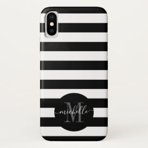 Monogram Black White Stripe Circle Modern Trendy Case-Mate iPhone Case