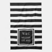 Monogram Black White Stripe, speciaal gepersonalis Theedoek (Verticaal)
