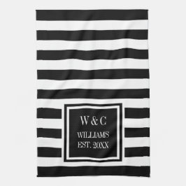Monogram Black White Stripe, speciaal gepersonalis Theedoek