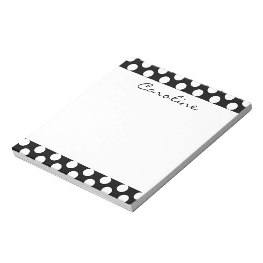 Monogram Black White Trendy Fun Polka Dot Pattern Notitieblok (Linkerzijde)