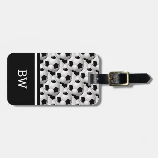 Monogram Black White Voetbal Pattern Bagagelabel (Voorkant horizontaal)