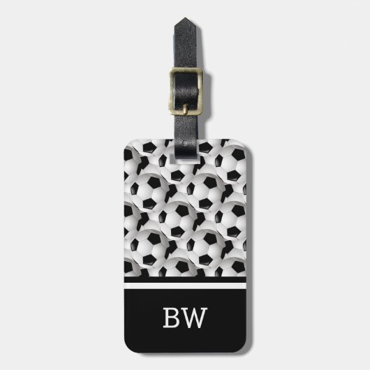 Monogram Black White Voetbal Pattern Bagagelabel (Voorkant verticaal)