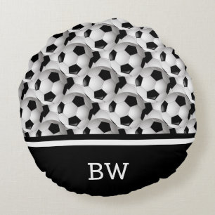 Monogram Black White Voetbal Pattern Rond Kussen